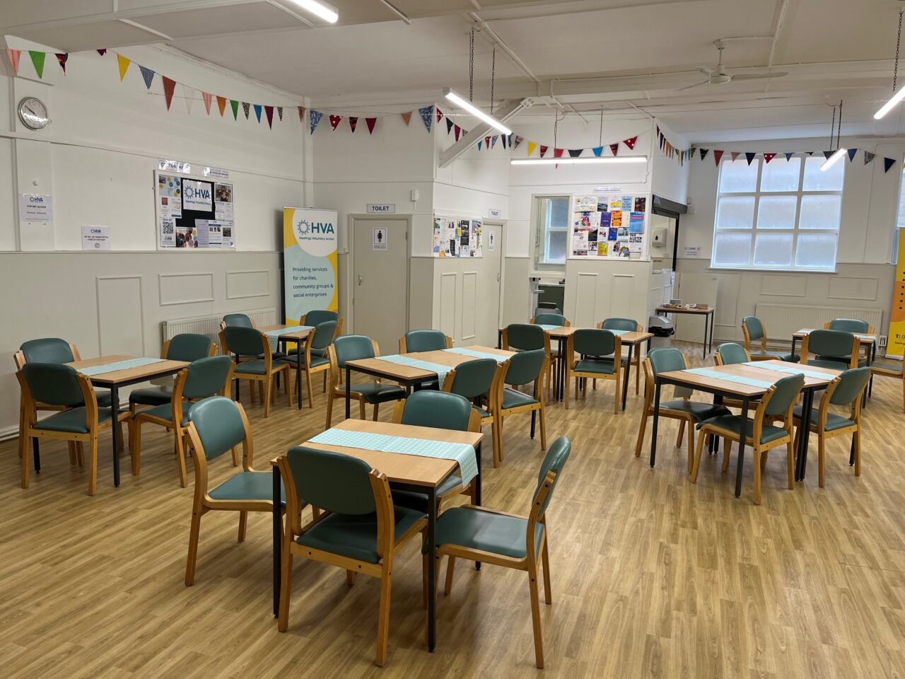 Central Hall with tables and chairs set out