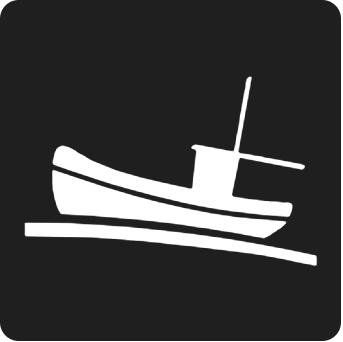 A white boat on a black background HBC logo