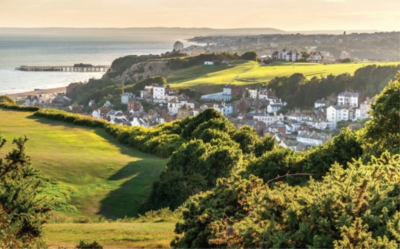 A view from East Hill, looking over the old town of Hastings and towards the sea