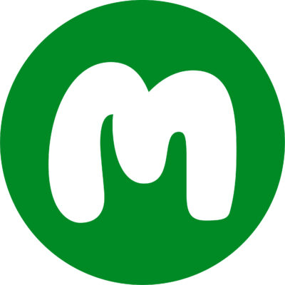 Macmillan logo, white M on a green circle