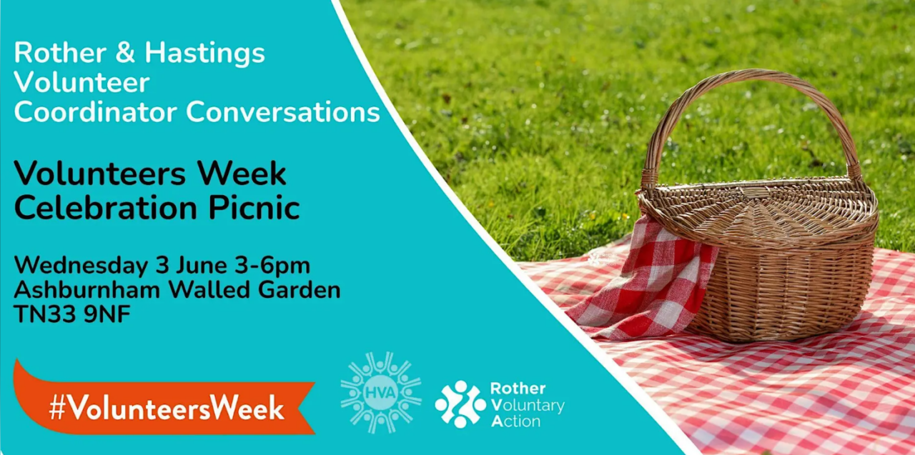 Image showing a picnic basket and details of the HVA / RVA joint picnic to celebrate volunteers week